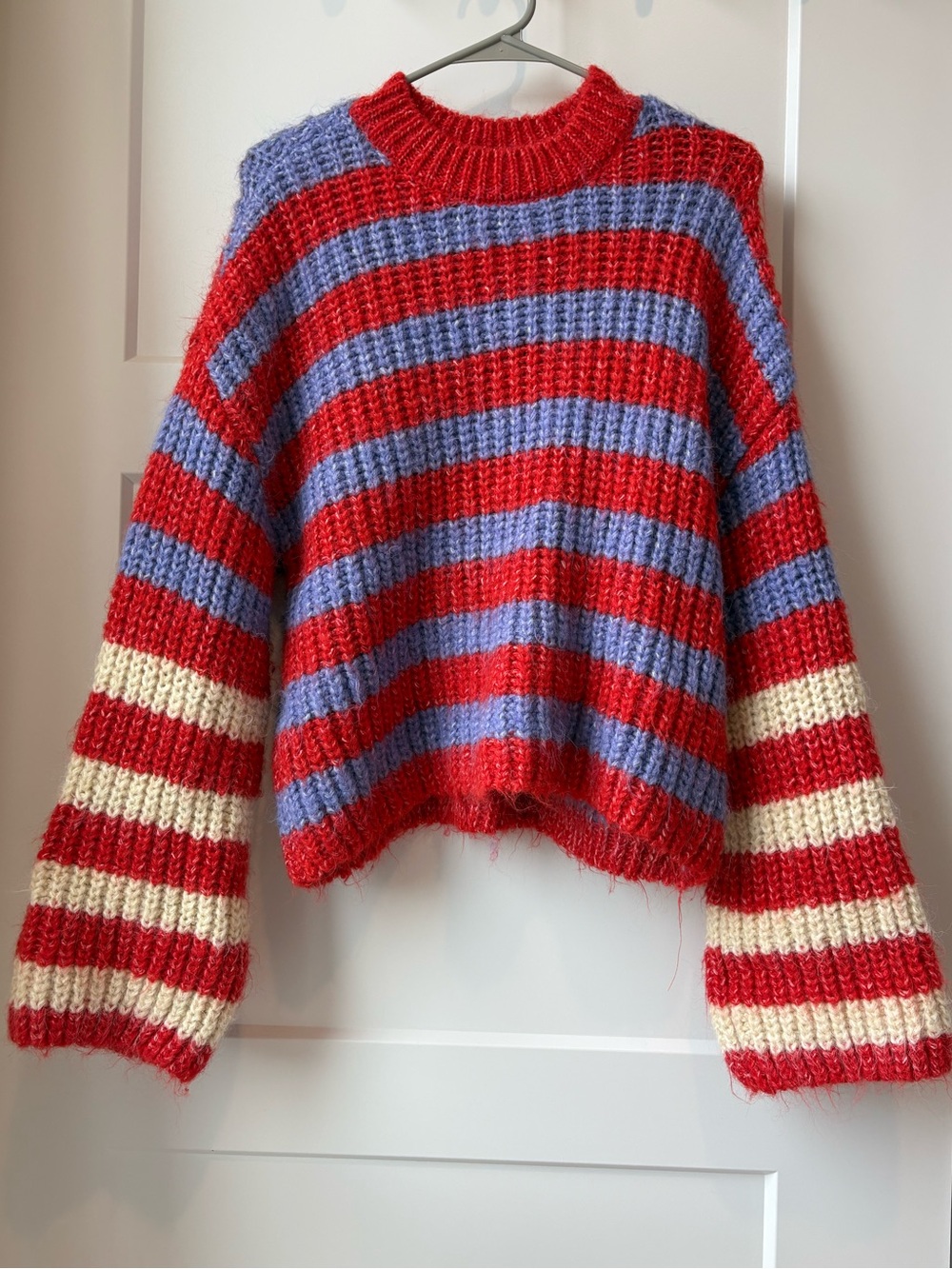 Zara Red, Lavender & Cream Striped Chunky Crewneck Sweater